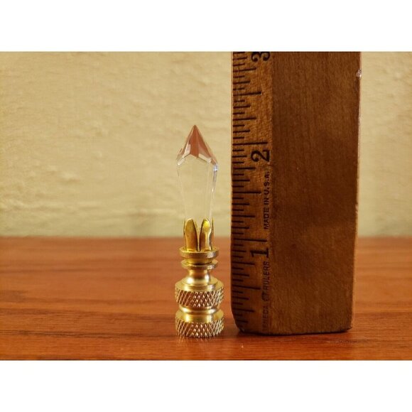Crystal Lamp Finial Faceted Cone Shape Brass Base 2.5" Single - Picture 5 of 5